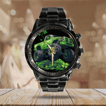 Discover Monster Truck Shamrock Toddler Boys St Patricks Calendar Steel Band Watch