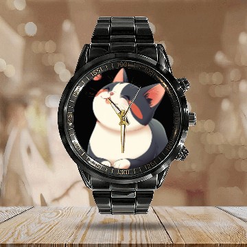 Discover Kawaii Cat and Butterfly Calendar Steel Band Watch