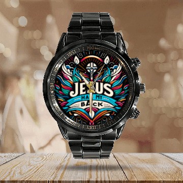 Discover Jesus Has My Back 27 Calendar Steel Band Watch
