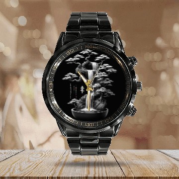Discover Serenity Bonsai: Tranquil Zen Design Calendar Steel Band Watch