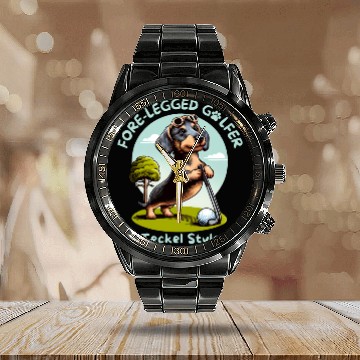 Discover Cute Teckel Dog lovers and Golf players Calendar Steel Band Watch