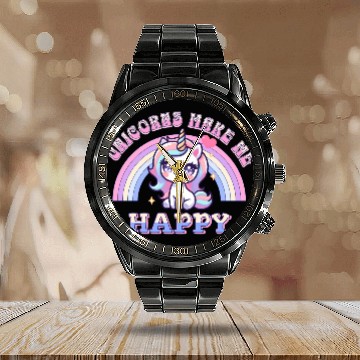 Discover Unicorns Make Me Happy Unicorn-Lover Pastel Calendar Steel Band Watch