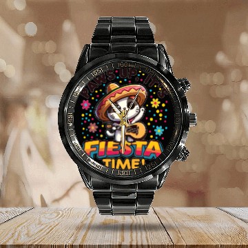 Discover Cat with Cinco De Mayo Design Calendar Steel Band Watch