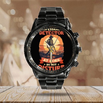 Discover Metal Detecting Professional Detector At Work Calendar Steel Band Watch