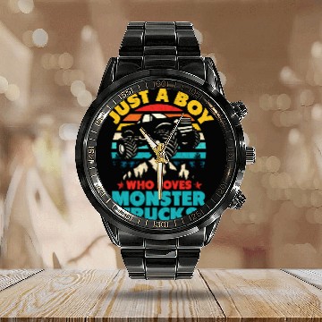 Discover Just A Boy Who Loves Monster Trucks Toddler Kids Calendar Steel Band Watch