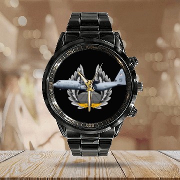 Discover C-130 Super Hercules Calendar Steel Band Watch