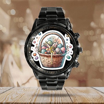 Discover Cute Easter Egg Basket Soft Pastel Color Calendar Steel Band Watch