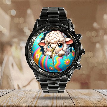 Discover Colorful Lamb Hatching from Easter Egg Cartoon Calendar Steel Band Watch