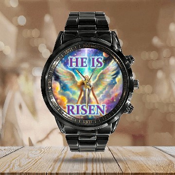 Discover Angelic Joy and Supernatural Elation, HE IS RISEN! Calendar Steel Band Watch