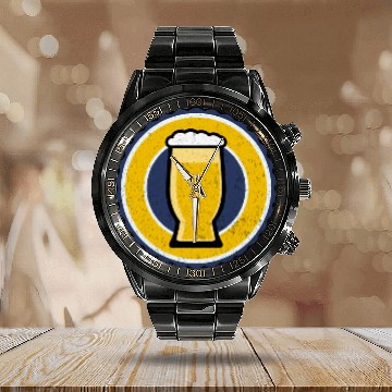 Discover Beer Logo Calendar Steel Band Watch