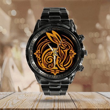 Discover Orange Rabbit Calendar Steel Band Watch
