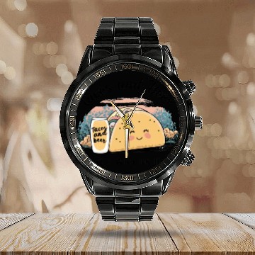Discover Tacos & Beer: My Happy Place Calendar Steel Band Watch