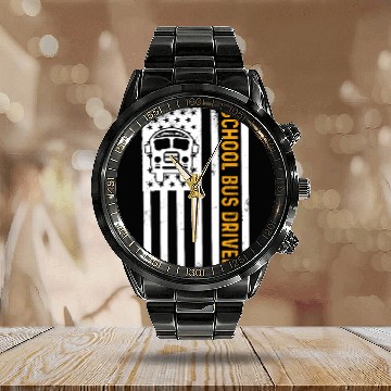 Discover School Bus Driver American Flag School Bus Driver Calendar Steel Band Watch