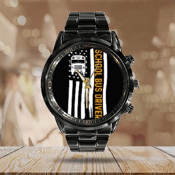 Discover School Bus Driver American Flag School Bus Driver Calendar Steel Band Watch
