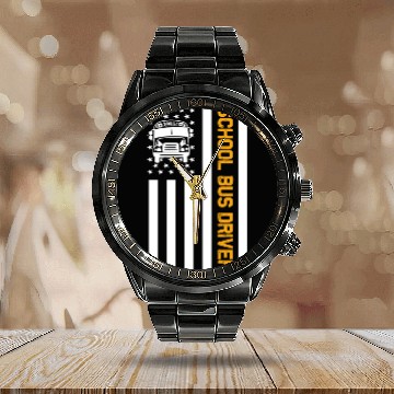 Discover School Bus Driver American Flag School Bus Driver Calendar Steel Band Watch
