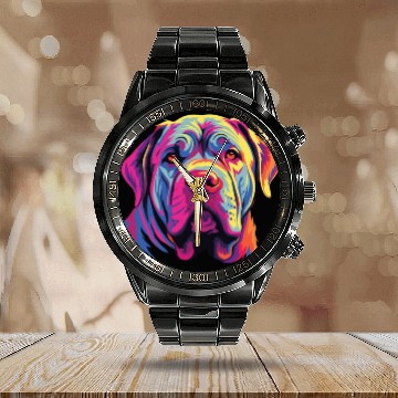 Discover Watercolor Colorful Neapolitan Mastiff Calendar Steel Band Watch