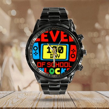 Discover Game Controller Level 100 Days Of School Unlocked Calendar Steel Band Watch