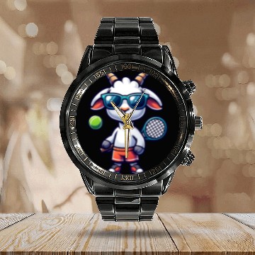 Discover Goat Tennis Player Court Match Design Calendar Steel Band Watch