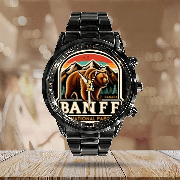 Discover Banff National Park, Alberta Canada grizzly bears Calendar Steel Band Watch