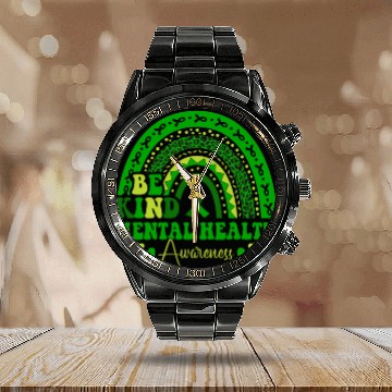 Discover Green Rainbow Be Kind Mental Health Calendar Steel Band Watch