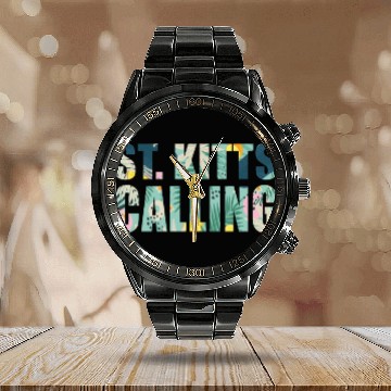 Discover St. Kitts Calling Tropical Vibes Souvenir Calendar Steel Band Watch