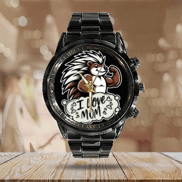 Discover Porcupine I Love Mom Calendar Steel Band Watch