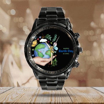 Discover Earth Day Calendar Steel Band Watch