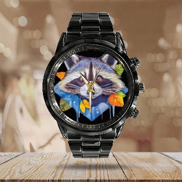 Discover Autumn Raccoon: A Watercolor Wilderness Calendar Steel Band Watch