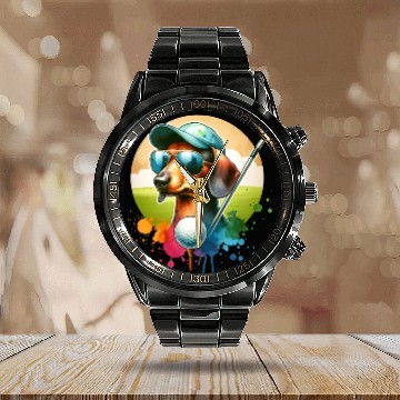 Discover Cool Golf Player Dachshund Wiener Dog Design Calendar Steel Band Watch