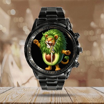 Discover Avocado Lion Calendar Steel Band Watch