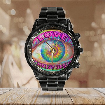 Discover Eye (I) Love CHRIST JESUS Calendar Steel Band Watch