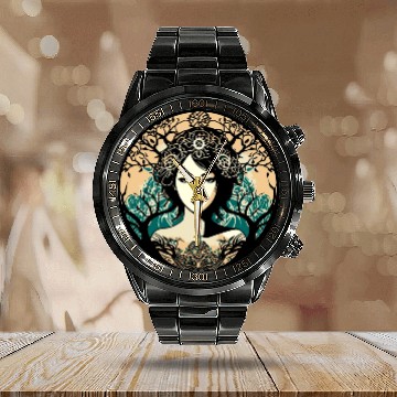 Discover Woman And Nature - Graphic Portrait Calendar Steel Band Watch