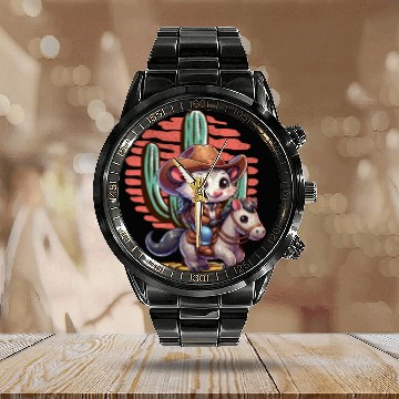 Discover Opossum Cowboy Calendar Steel Band Watch
