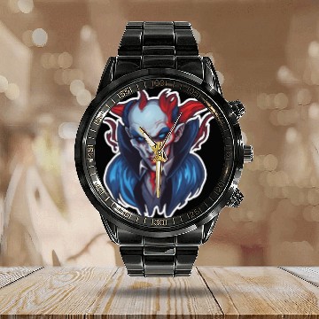 Discover dark shadows: Horned Vampire Calendar Steel Band Watch