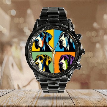 Discover Pop Great Dane Dog Portrait - Pet Portrait Calendar Steel Band Watch
