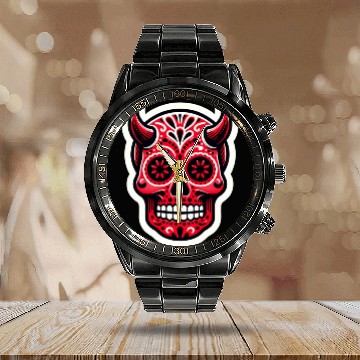 Discover Adventurous Spirit: Daredevil Sugar Skull Calendar Steel Band Watch