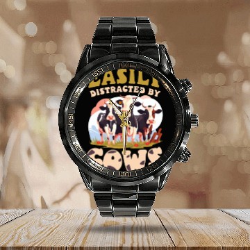 Discover Cow Farmer Distracted By Cows Calendar Steel Band Watch