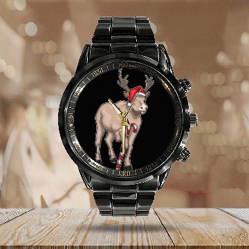Discover Reindeer Christmas Candy cane Calendar Steel Band Watch