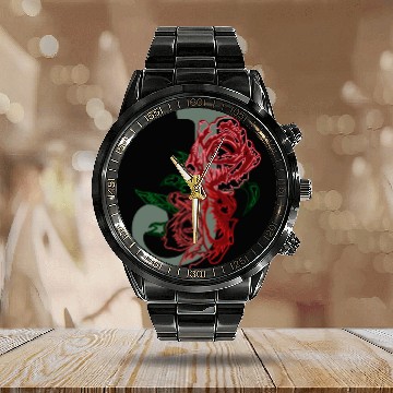 Discover Capital letter J monogram and contour rose flowers Calendar Steel Band Watch