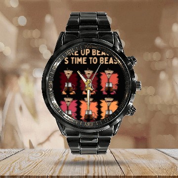 Discover Beauty Time to Beast Workout Motivational Quote Calendar Steel Band Watch