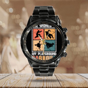 Discover Parkour The World Is My Playground Retro Running Calendar Steel Band Watch