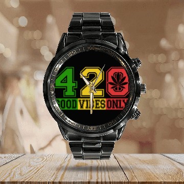 Discover Witty 420 GoodVibes Herb Weed Marijuana Design Calendar Steel Band Watch