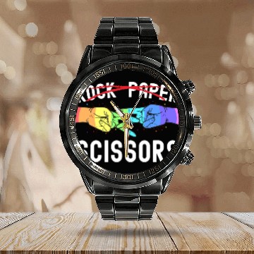 Discover Lesbian Pride Rock Paper Scissors Funny LGBTQ Calendar Steel Band Watch
