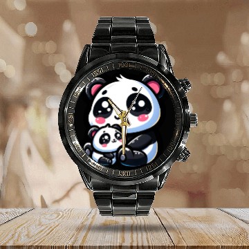 Discover Proud Mother Panda With Her Cub for Mother's Day Calendar Steel Band Watch