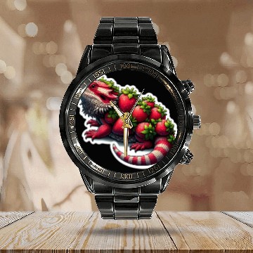 Discover Strawberry bearded dragon pattern Calendar Steel Band Watch