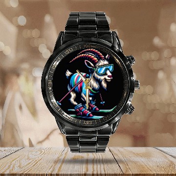 Discover Goat Skiing Downhill Winter Sports Design Calendar Steel Band Watch