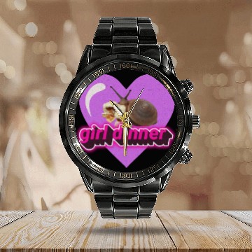 Discover Girl dinner meme snail popcorn cute aesthetic Calendar Steel Band Watch