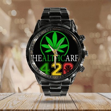 Discover Silly 420 Healthy Herb Weed Marijuana Design Calendar Steel Band Watch