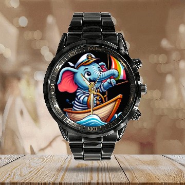 Discover Elephant Sailor Sailing Boat Success Calendar Steel Band Watch