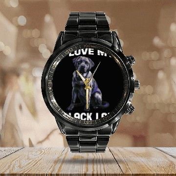 Discover Labrador Lover I LOVE MY BLACK LAB Black Calendar Steel Band Watch